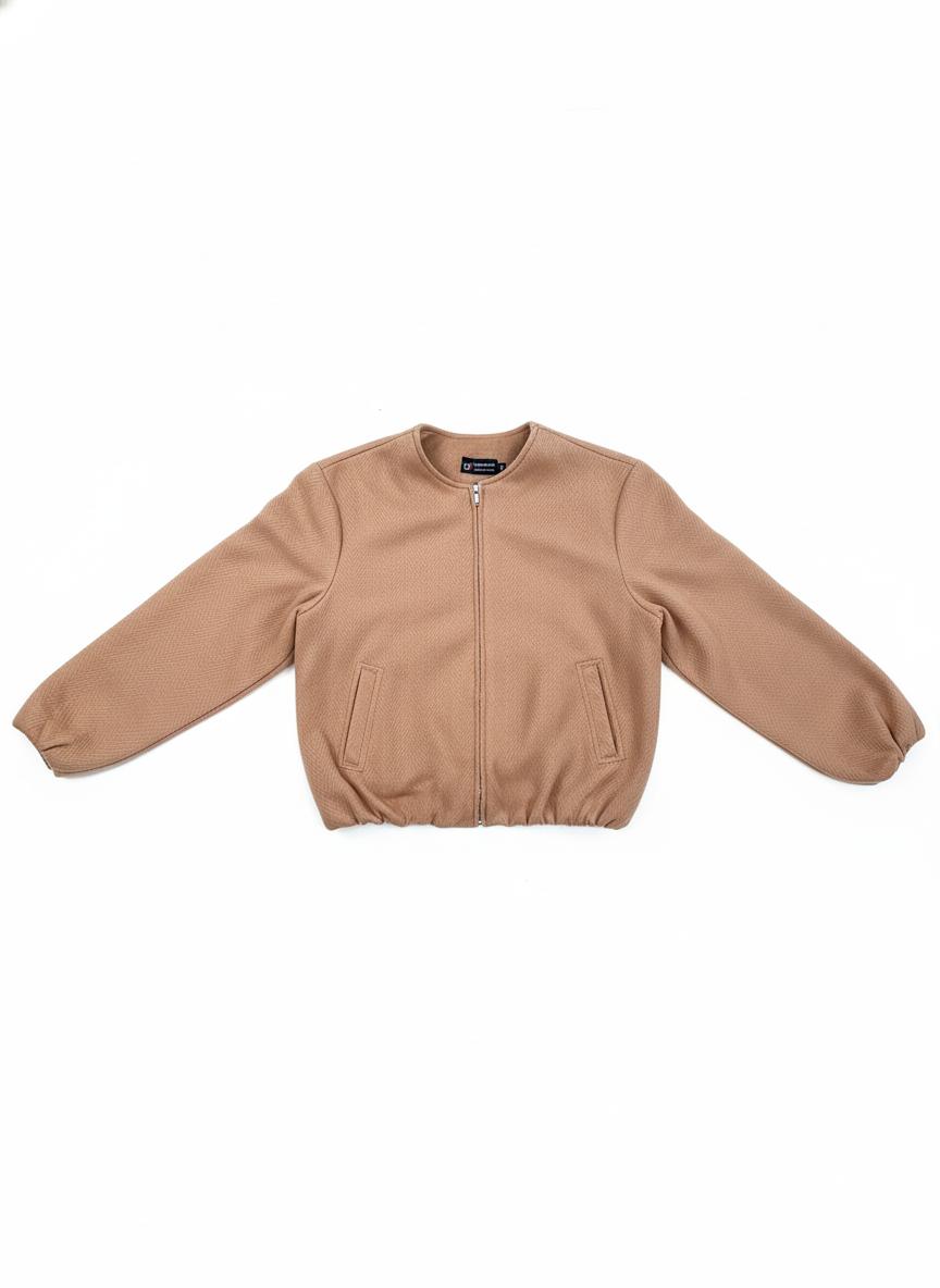 Bomber Textured Jacket-Beige